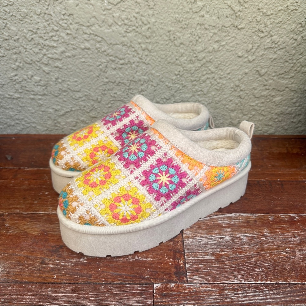 Yellow and Pink Mules Vibrant Granny Square Crochet Design